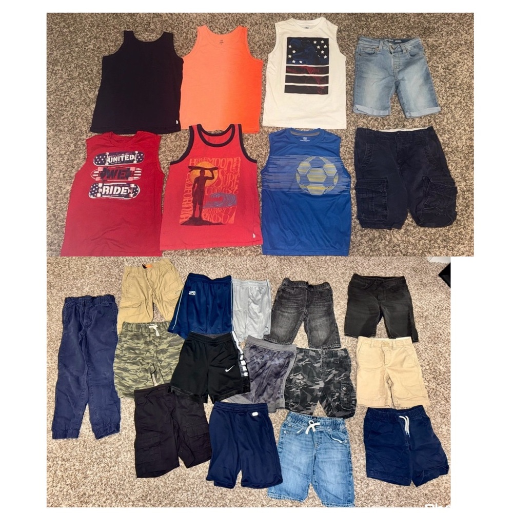 Boys size 7/8 summer clothing lot tank tops, shorts cargo pants 23 items